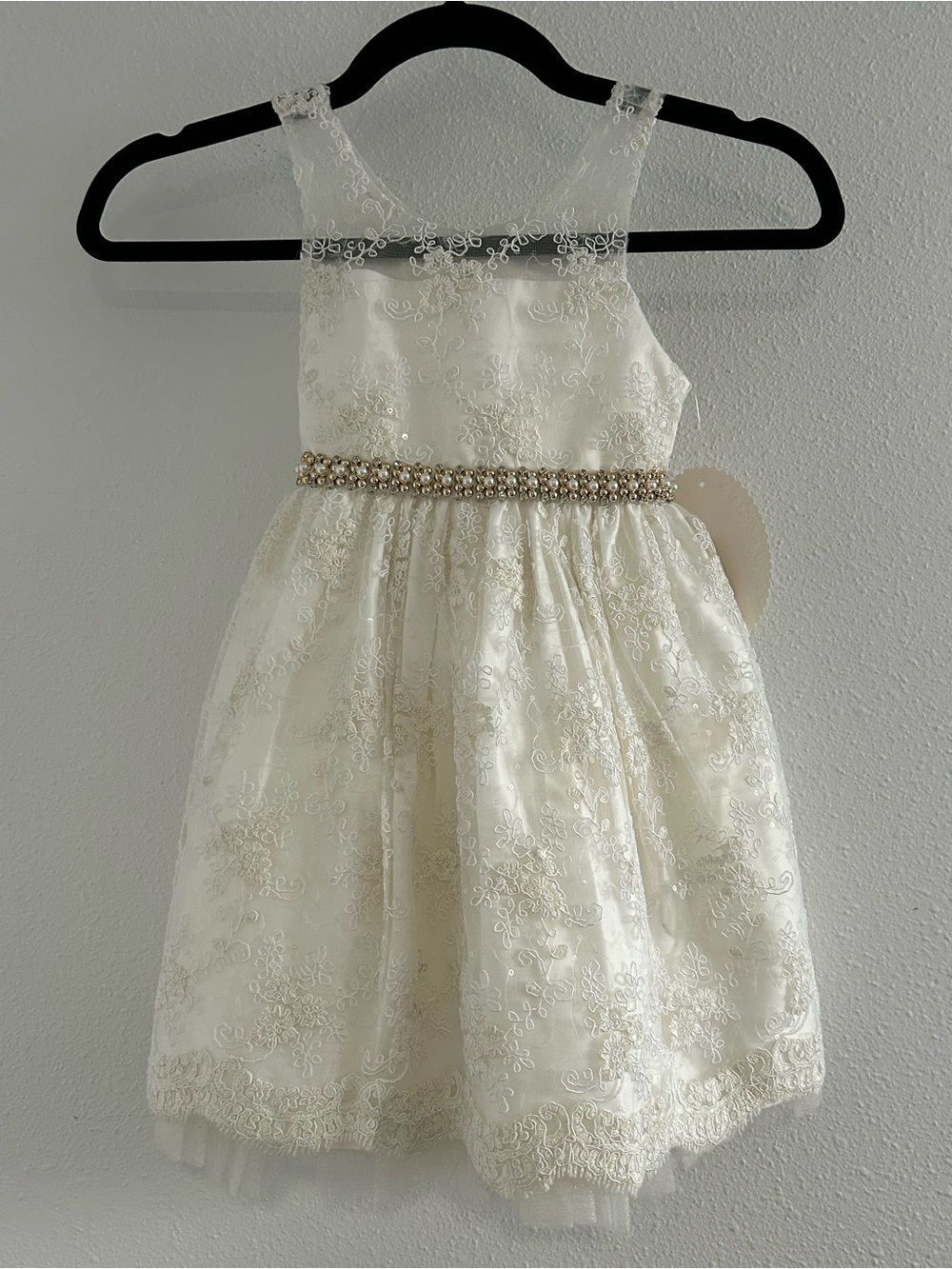 American Princess Ivory Lace Flower Girl Dress with Beaded Waistband